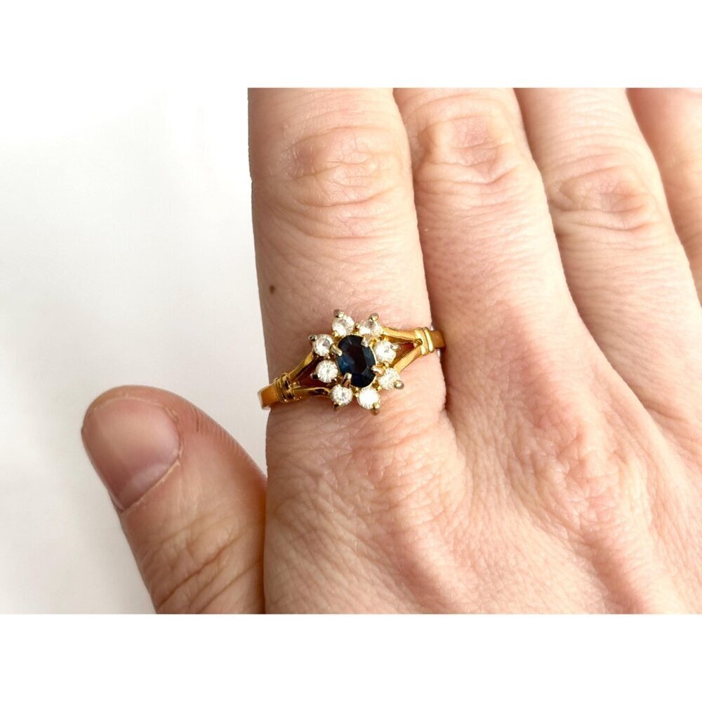 Blue Faux Sapphire Gemstone Gold Toned Costume Jewelry Vintage Ring - sz 11.25 - Picture 12 of 14